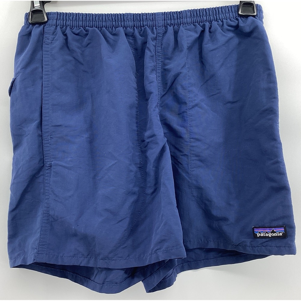 Patagonia Men's Navy Blue Baggie Nylon Shorts 5" Inseam Elastic Waist Logo Small